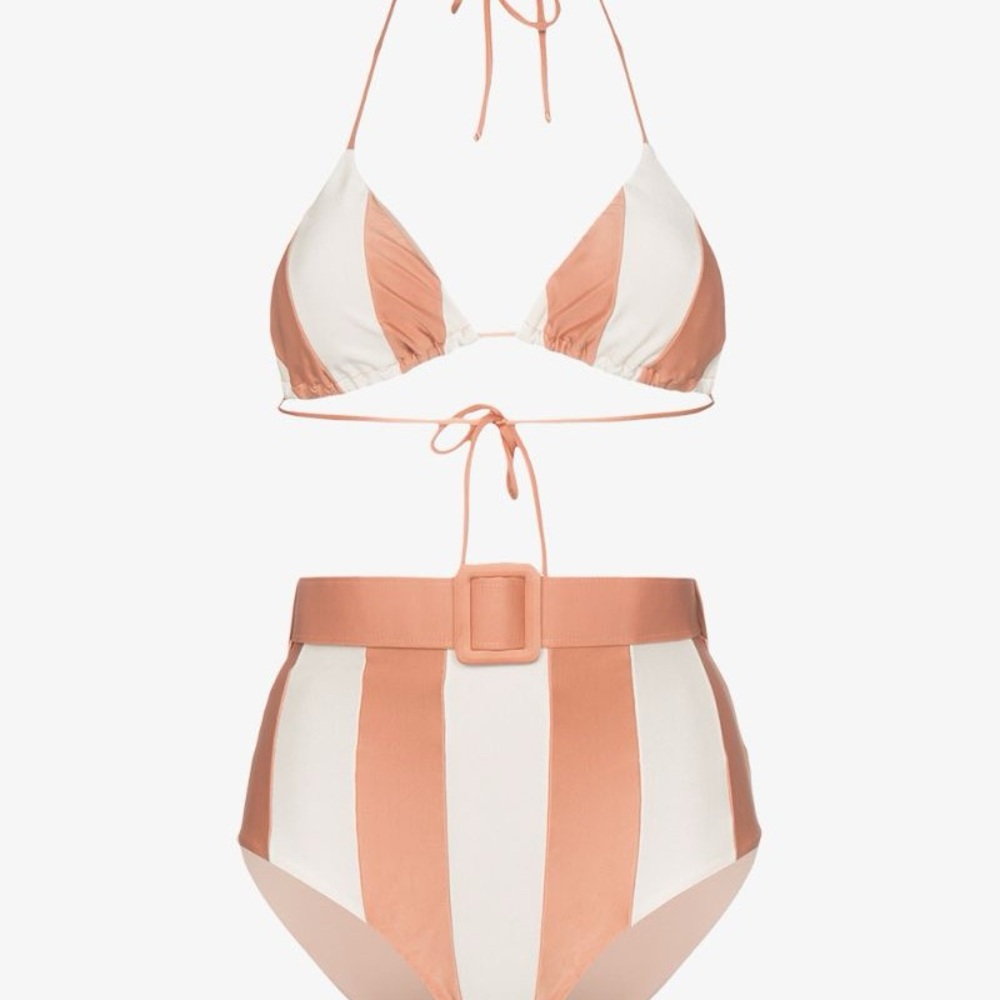 Striped Brown and White Bikini Set - Picture 3 of 6